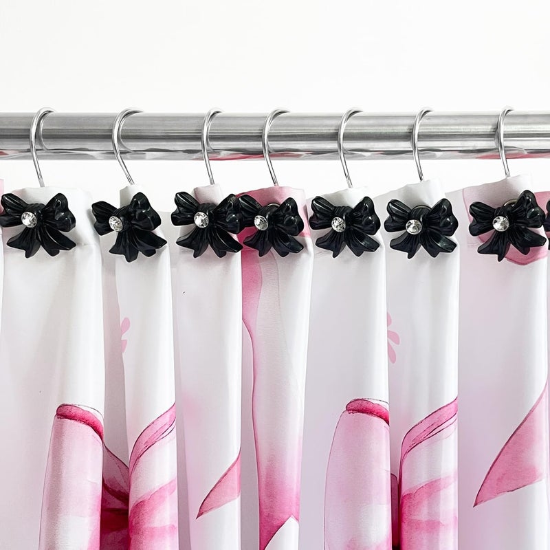 AamAccess Cute Bow Knot Shower Curtain Hooks Rings, Modern Home Decorativ Rust Resistant Hangers, 12PCS Shower Hooks for Bathroom Shower Rod, Bedroom, Living Room (Black Bow) - Image 2